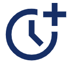 Icon: Uhr mit Plus-Symbol rechts oben, dunkelblau
